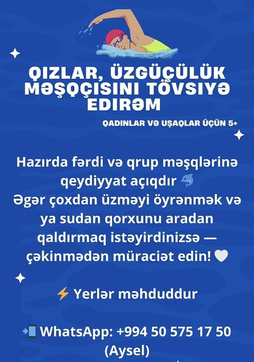 Qadınlar və uşaqlar üçün üzgüçülük dərsləri
